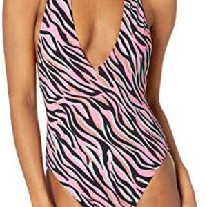 NEW The Bikini Lab Women's One Piece Swimsuit Medium Pink Zebra Low Plunge